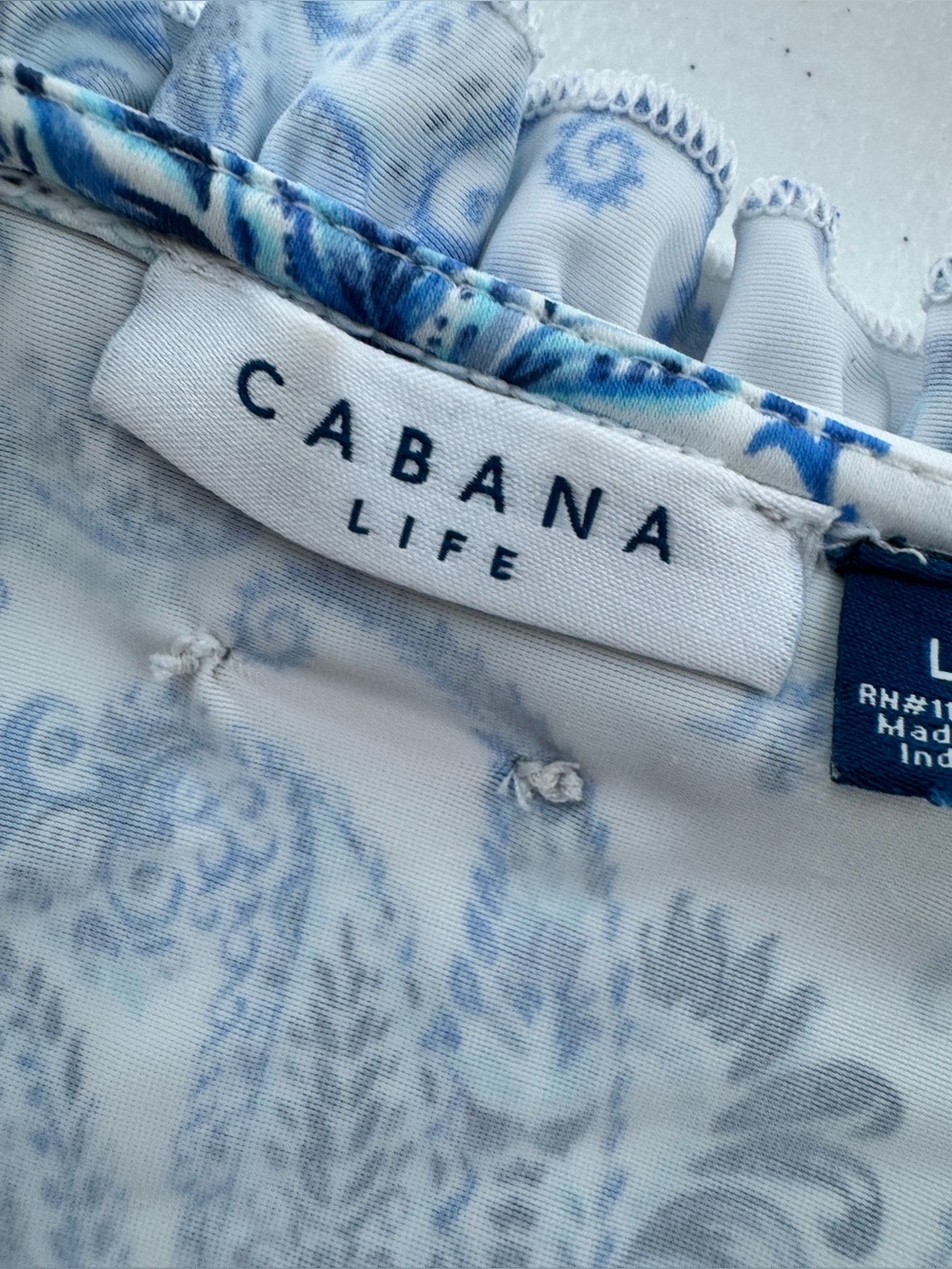 Cabana Life Blue White Paisley Tassel Dress Sleeveless Smocked Waist Size Large - Picture 6 of 10